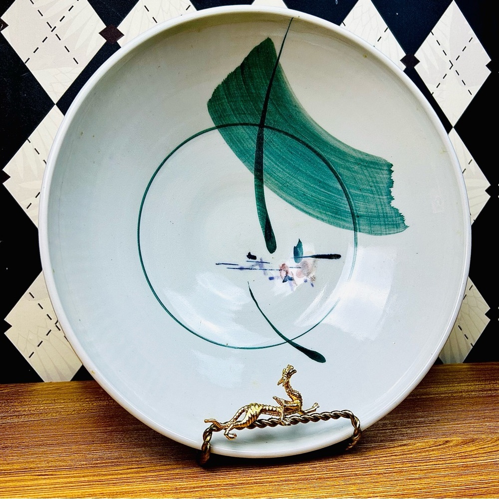 Japanese Bowl Hand-Painted Abstract Bamboo Vintage Serving or Display Large Deep - Picture 11 of 17